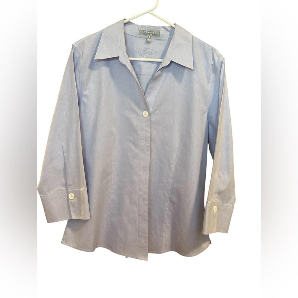 Foxcroft Non-Iron Blouse Light Blue 16 Cotton NWT - Picture 2 of 9